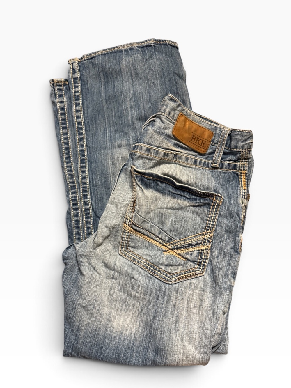 BKE Men's Light Blue Washed Straight Jeans